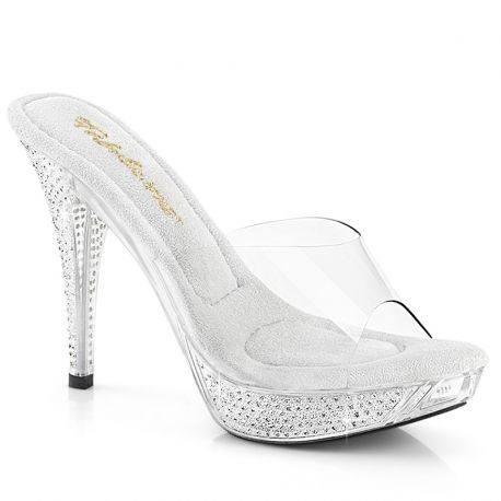 Chaussures transparentes mules habillées à strass talon haut elegant-401