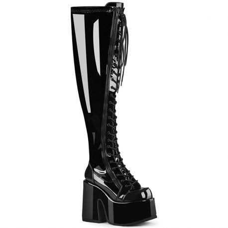 Bottes gothiques vernies noires à plateforme Demonia Cult Camel-300WC, talon haut et lacets