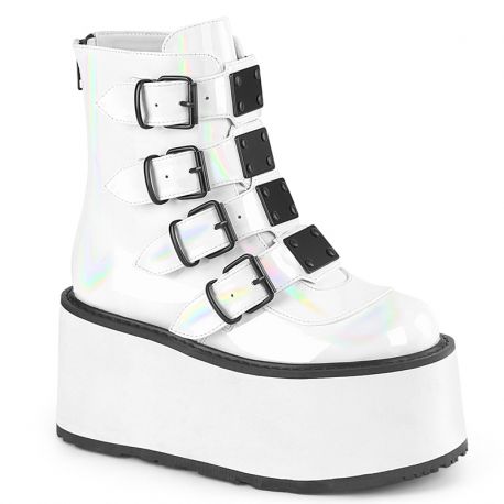 Bottines gothiques plateforme Demonia Cult Damned-105 noires à boucles, également disponibles en blanc holographique