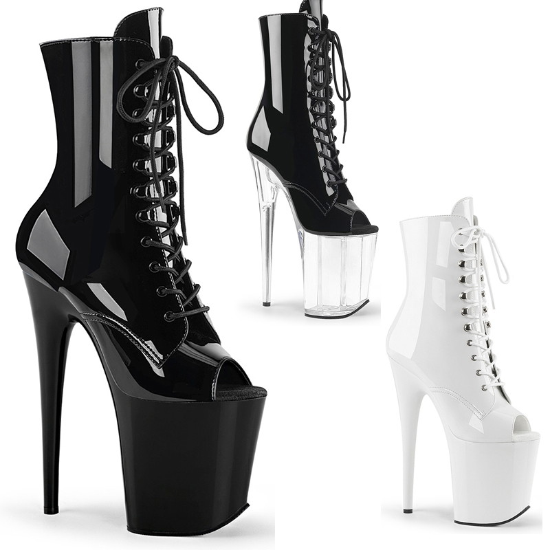 Bottines à laçet bout ouvert talon haut - Pointure : 42 - Couleur : Noir vernis - Pleaser - Modalova