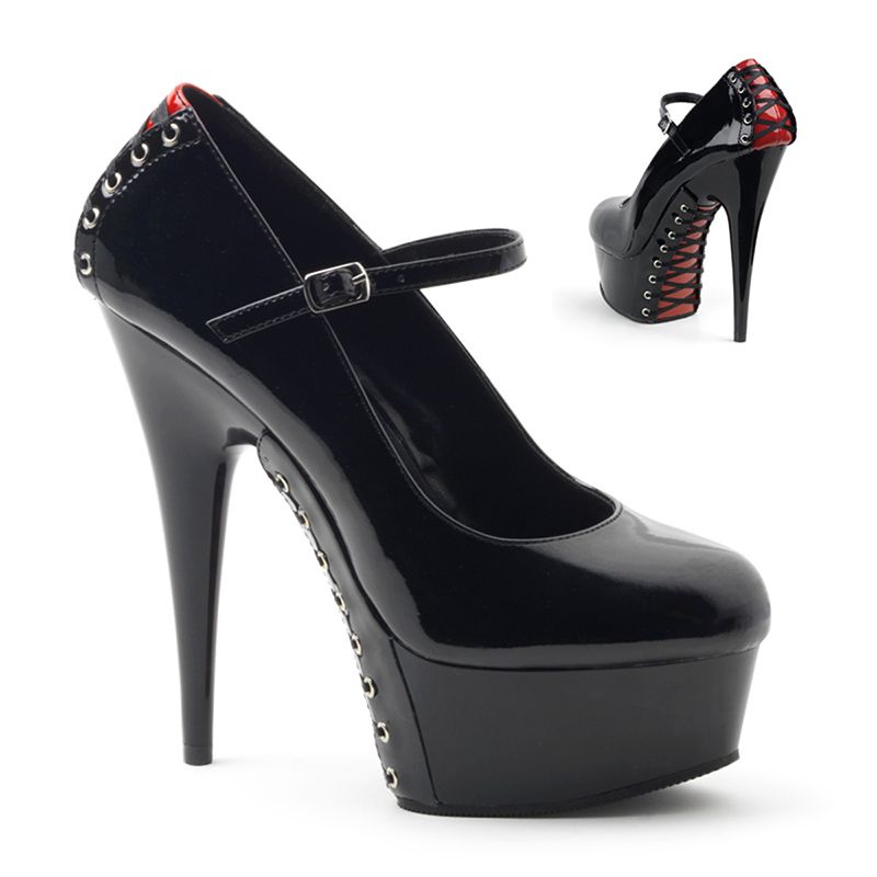Éscarpins Chaussures Femme Talon 12 CM Noir Rouge Poli Cuir Synthetique  70455