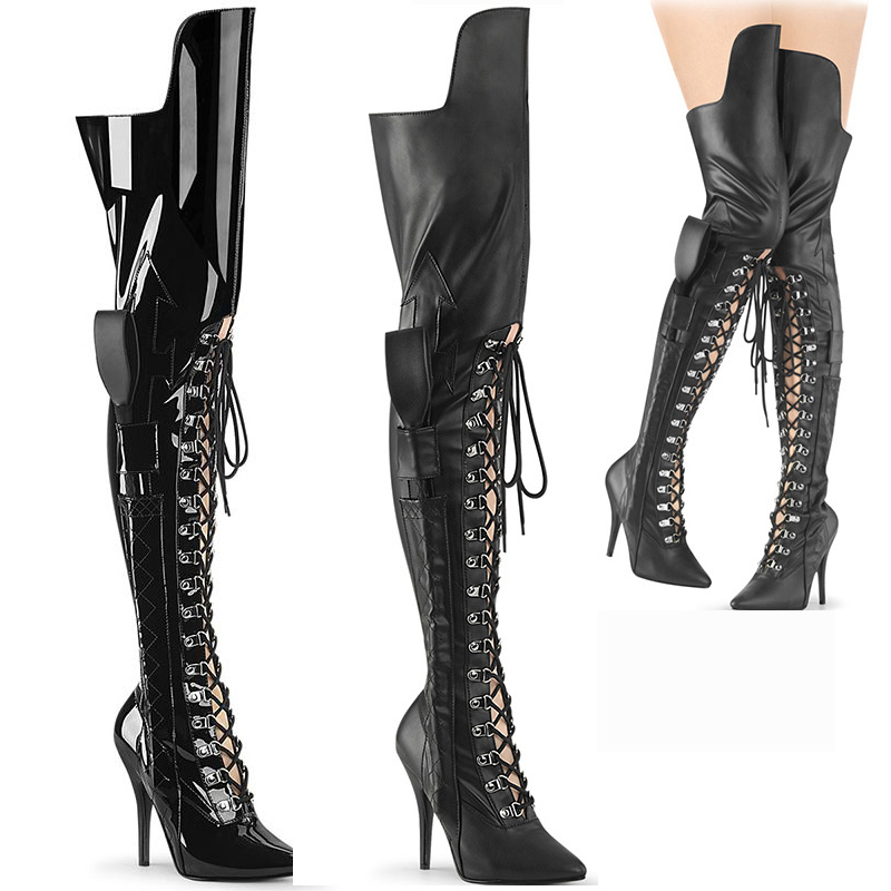 Cuissardes noires vernies ou mat à lacet - Pointure : 46 - Couleur : Noir Mat - Pleaser - Modalova