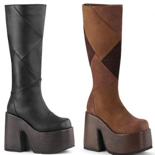 Bottes gothiques plateforme Demonia Cult Camel-280 en cuir végan, coloris noir et marron