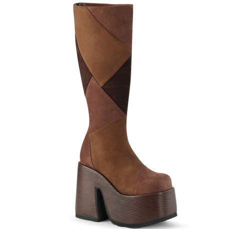 Bottes gothiques plateforme Demonia Cult Camel-280 en cuir végan, coloris marron