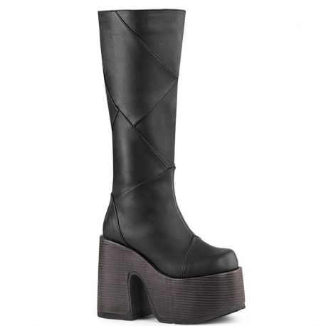 Bottes gothiques plateforme Demonia Cult Camel-280 en cuir végan, coloris noir 