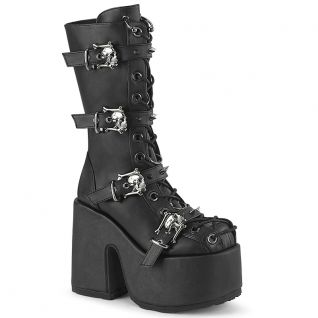 Bottines gothiques noires Demonia Cult Camel-115 à plateforme avec boucles et têtes de mort, style punk rock