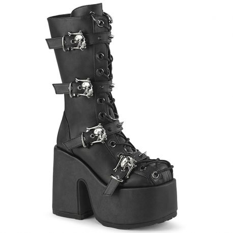 Bottines gothiques noires Demonia Cult Camel-115 à plateforme avec boucles et têtes de mort, style punk rock