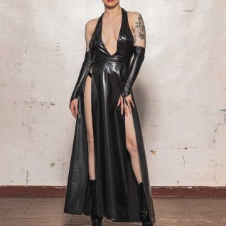 Robe ouverte très longue en vinyle