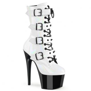 Bottines femme Pleaser blanc verni talon haut plateforme