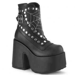 Bottines gothiques noires à plateformes avec toile d'araignée et clous, Demonia Cult, Camel-70