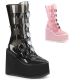 Chaussures gothiques femme avec lacets cœur, semelle compensée et matière transparente (noir et rose)