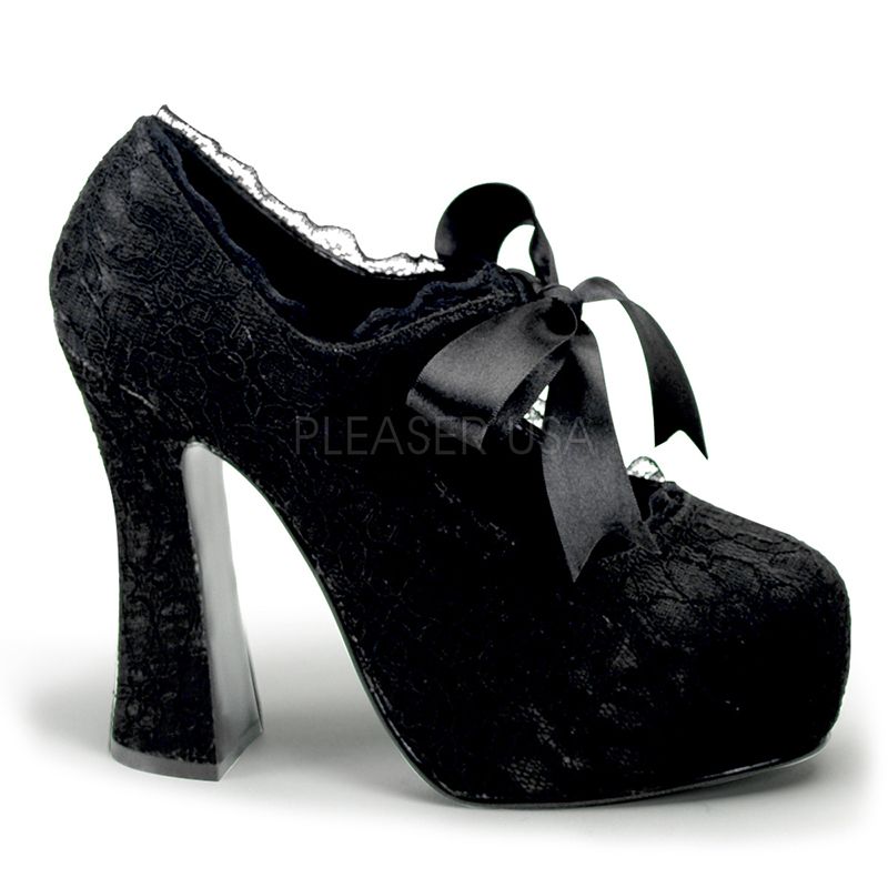 Escarpin dentelle noire talon carré - Pointure : 40