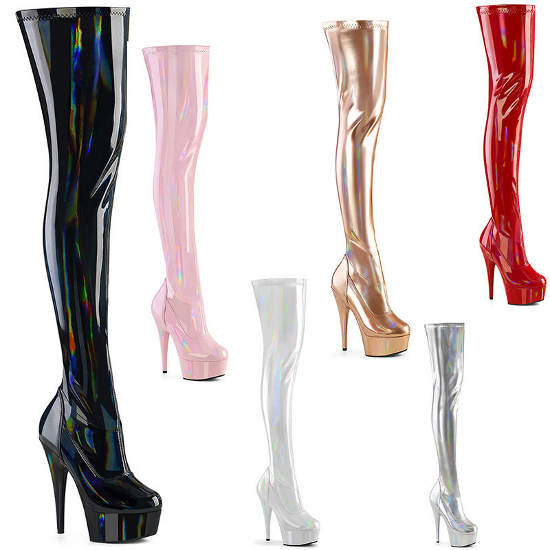 Cuissardes hologramme delight haut de 15cm - Pointure : 46 - Couleur : Argent - Pleaser - Modalova