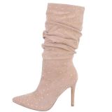 Bottes mi-mollet strass beige