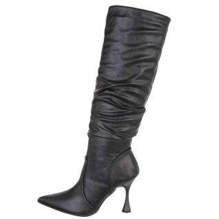 Bottes plissées noires talon haut