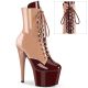 Bottines femme Pleaser cerise/nude, détail du laçage