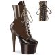 Bottines femme Pleaser chocolat/caramel, modèle portant les bottines