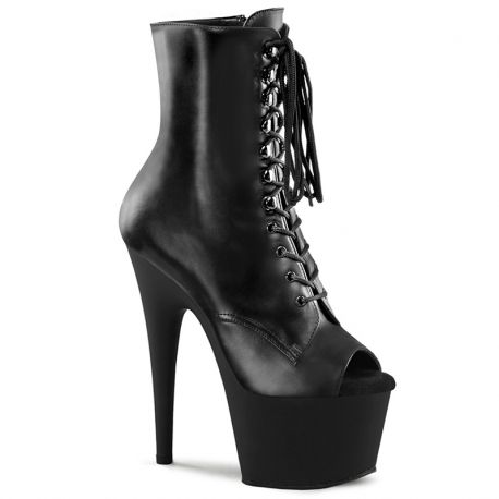 Bottines en cuir noir bout ouvert