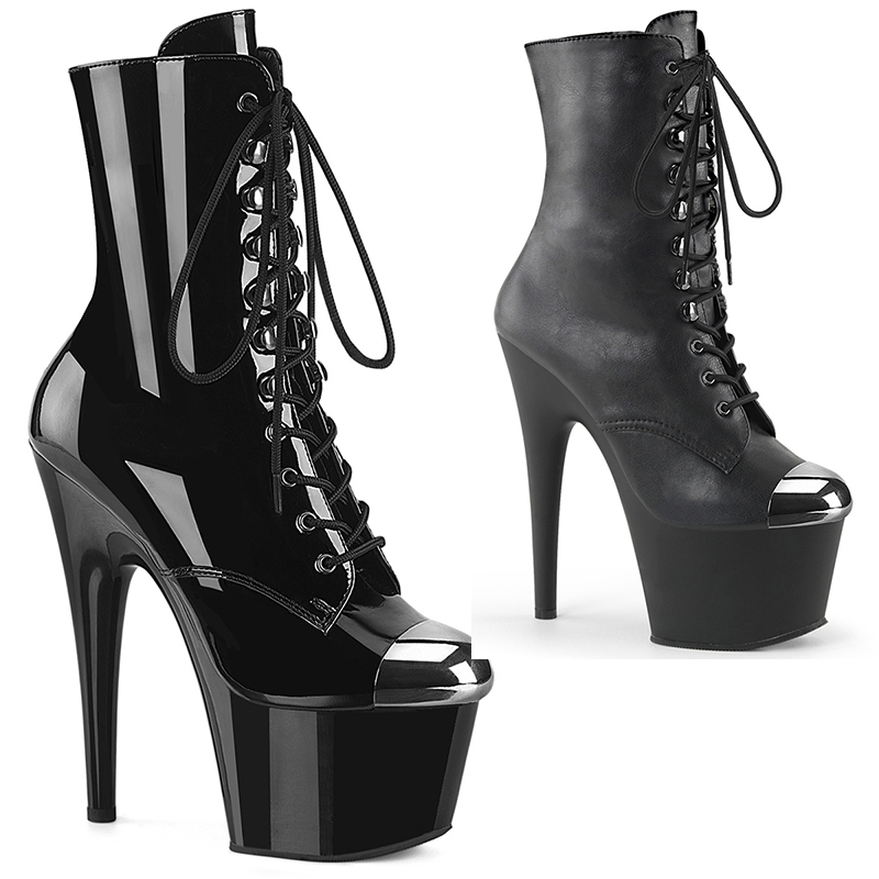 Bottines noires talon haut bout chromé - Pointure : 42 - Couleur : Noir Mat - Pleaser - Modalova