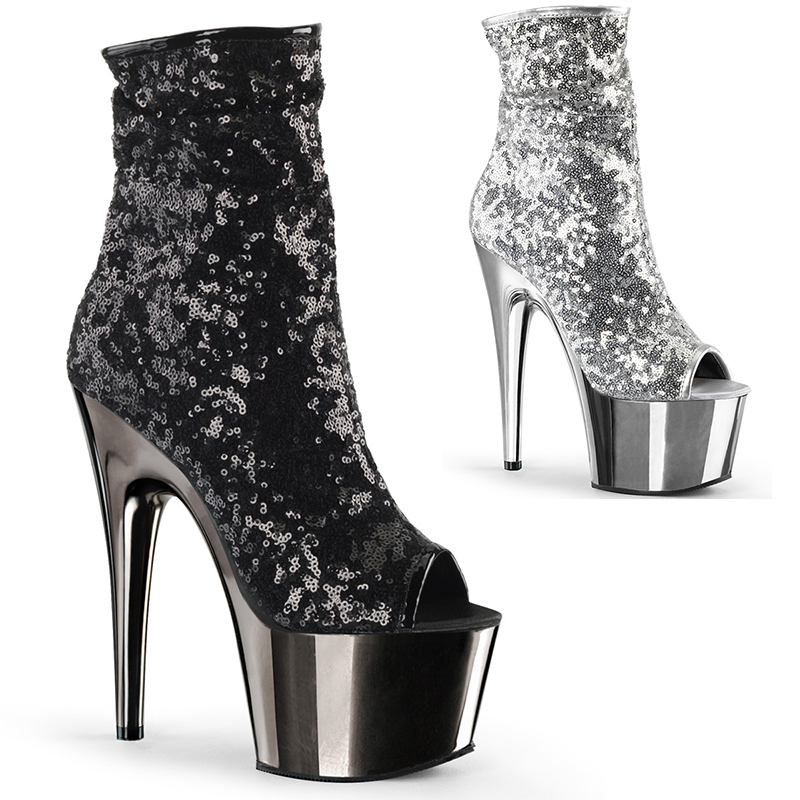 Bottine sequin noir et argent sur plateau - Pointure : 42 - Couleur : Argent - Pleaser - Modalova