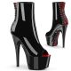Bottines vernies noires Pleaser avec talon haut et plateforme, vue d'ensemble.
