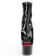 Bottines vernies noires Pleaser avec talon haut et plateforme, vue d'ensemble.