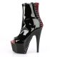 Bottines vernies noires Pleaser avec talon haut et plateforme, vue d'ensemble.