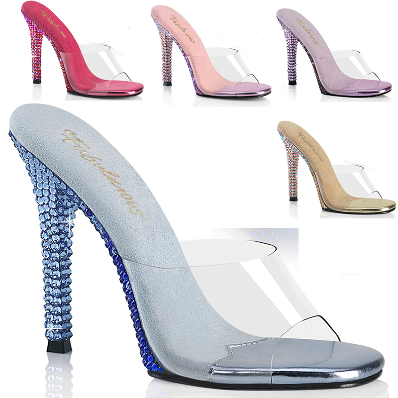 Mules haut talon à strass incrusté - Pointure : 41 - Couleur : Bleu - Fabulicious - Modalova