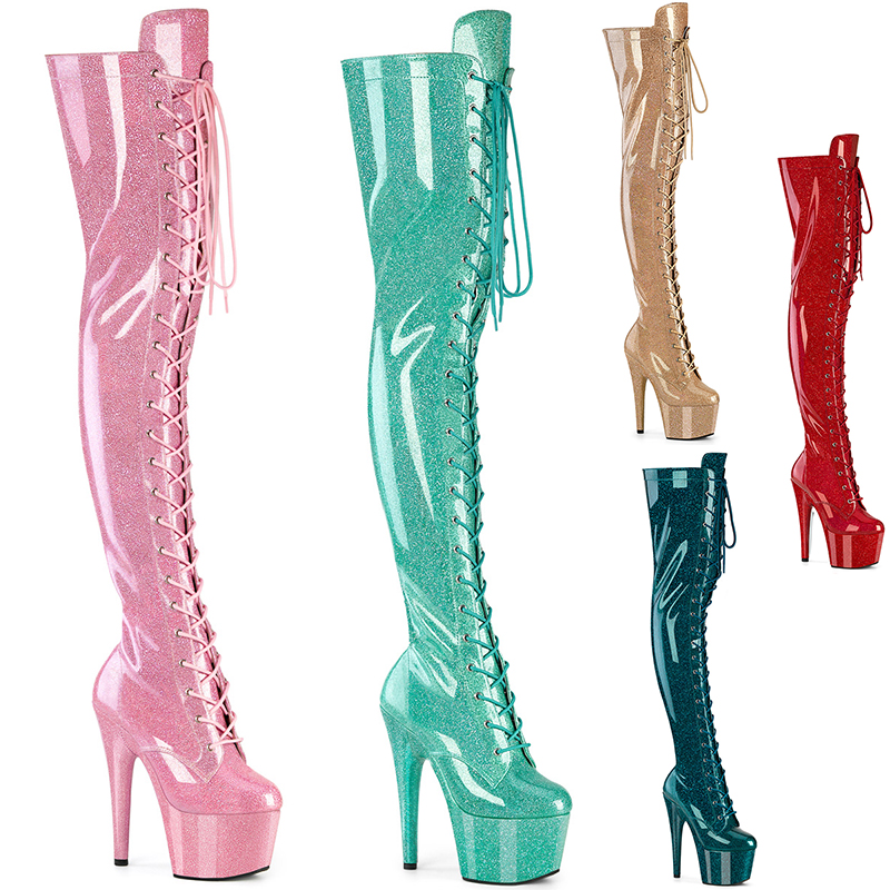 Cuissardes hautes à lacets sur plateforme - Pointure : 46 - Couleur : Or - Pleaser - Modalova