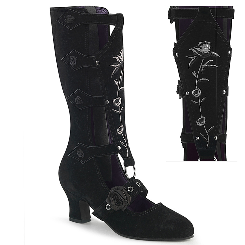 Bottine mi-mollet en velours noir talon bobine - Pointure : 42 - Pleaser - Modalova