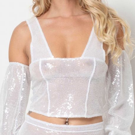 Top femme résille brodée sequin