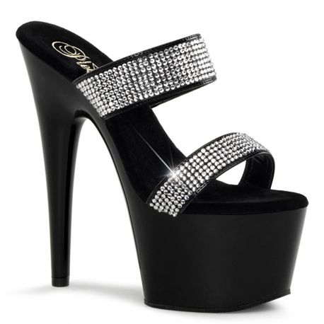 Chaussures mules à brides strass noir talon haut