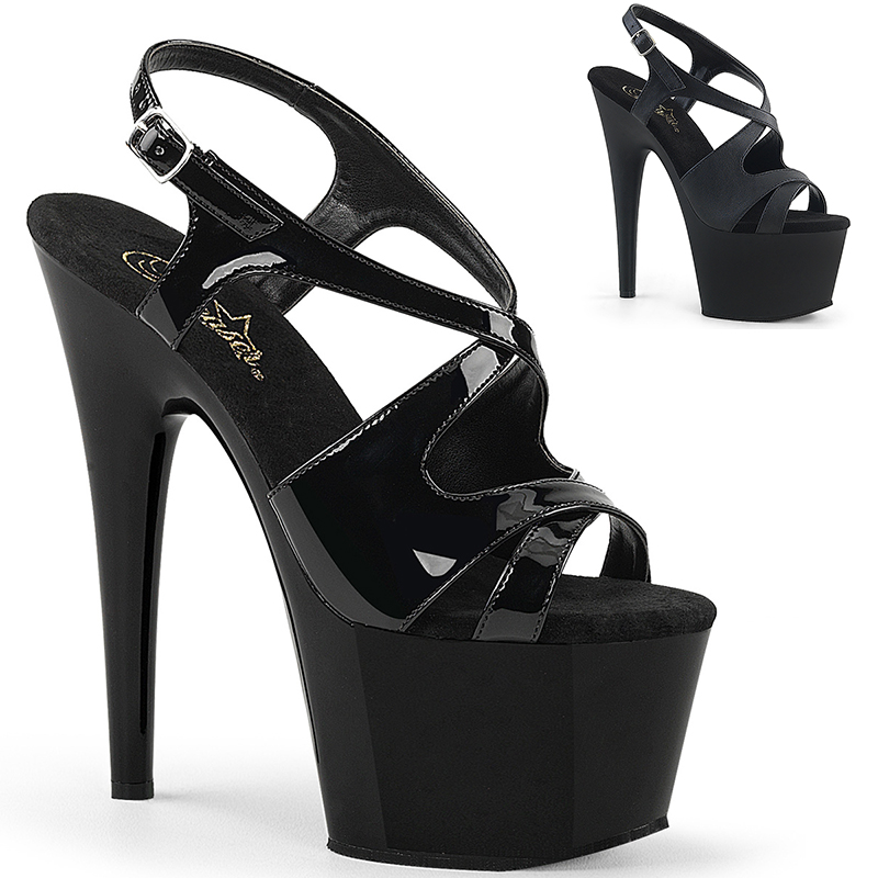 Sandale bride croisée noire vernie ou mat - Pointure : 39 - Couleur : Noir vernis - Pleaser - Modalova