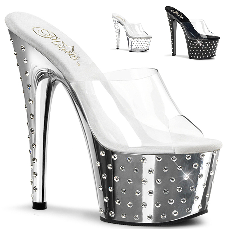 Chaussures mules originales transparentes plateforme strass - Pointure : 41 - Couleur : Argent chromé - Pleaser - Modalova
