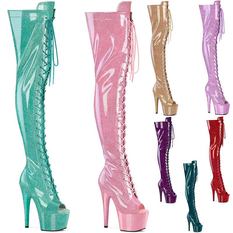 Cuissardes à bout ouverts paillettes vernies - Pointure : 46 - Couleur : Or - Pleaser - Modalova