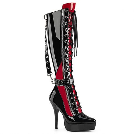 Chaussure vernie les bottes noires et rouges a lacet et talon