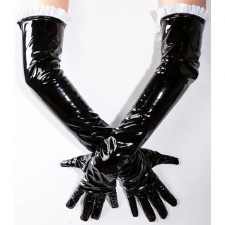 gants opéra femme vinyle noir, gants longs, accessoire de mode, look élégant, gants de soirée