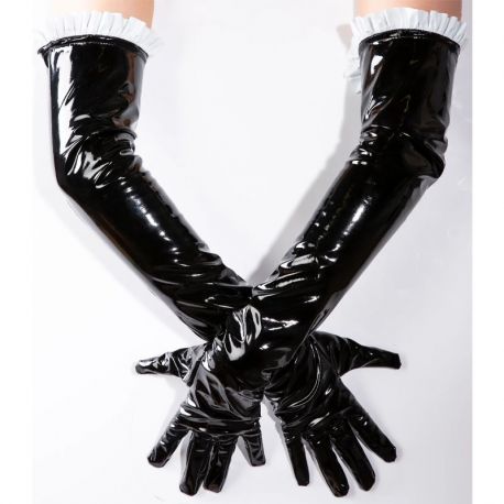 gants opéra femme vinyle noir, gants longs, accessoire de mode, look élégant, gants de soirée