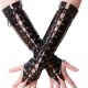 gants sans doigts femme vinyle noir à lacets fétichiste sexy costume soirée