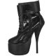 Bottines femme en latex noir, talon aiguille et plateforme
