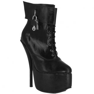 Bottines femme en latex noir, talon aiguille et plateforme