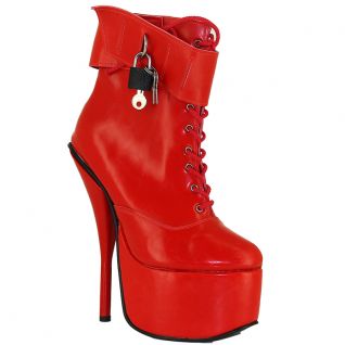 Bottines femme plateforme latex rouge