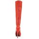 Bottes hautes en latex rouge brillant, talons aiguilles fins, look fétichiste