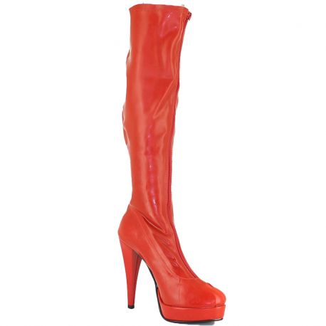 Bottes femme sexy en latex rouge verni, talons aiguilles vertigineux