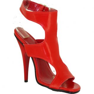 Sandale haut talon latex rouge