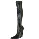 Botte fetish femme, talon aiguille, latex noir brillant