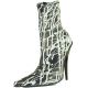 Bottines en latex noir à motifs zébrés blancs, talon aiguille fin