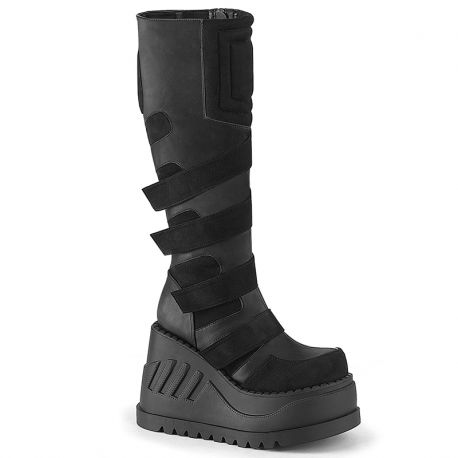 Bottes plateforme vegan noir Demonia Cult, vue de face