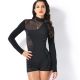 Combishort Muse Catanzaro noir en lycra et résille, détails strass, coupe ajustée, soirée, grande taille