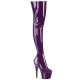Bottes cuissardes en vinyle, disponibles en violet et lilas, avec un talon vertigineux